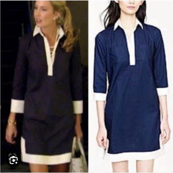 J.Crew Navy Camp Tunic Dress Size 4 | V-Neck Cotton Old Money Preppy Resortwear - Picture 4 of 13